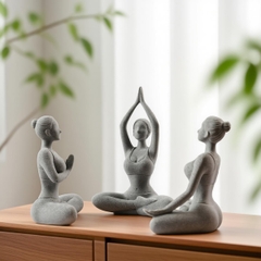Bộ 3 tượng cô gái tập Yoga đá sa thạch ST0221