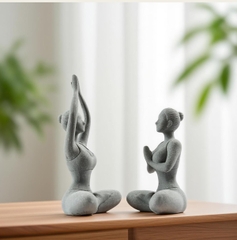 Bộ 3 tượng cô gái tập Yoga đá sa thạch ST0221