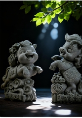 Tượng song mã cát tường đá sa thạch