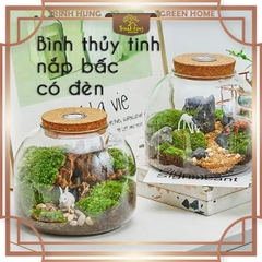 Bình thủy tinh tròn dẹt nắp bấc có đèn 15*13cm
