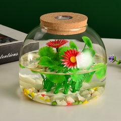 Bình thủy tinh tròn dẹt nắp bấc có đèn 15*13cm