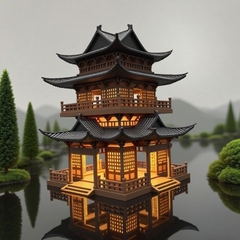 Mô hình nhà cổ trung quốc - Lầu 3 tầng