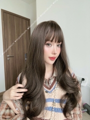 Tóc giả nguyên đầu - Bộ sóng dài nâu socola , mẫu cải tiến chất tóc