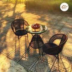 Bàn ghế ngoài trời, xích đu mây nhựa khung thép nội thất Bản Mây ngồi được 3 người đan thủ công cao cấp