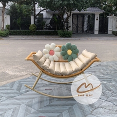 Ghế bập bênh bán nguyệt, ghế bập bênh thư giãn Bản Mây khung thép mây nhựa decor ban công, sân vườn
