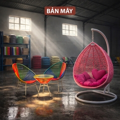 Xích đu mây nhựa, bộ bàn ghế acapulco nội thất bản mây setup ban công, sân vườn, ngoài trời