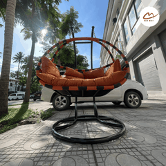 Xích đu cần kép mix đen nâu đệm cam