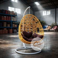 Xích Đu Ban Công Đan Đồng Xu Hoa Cúc – Ghế Thư Giãn Nhỏ Gọn Cho Không Gian Nhà Phố