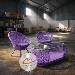 Bàn Ghế Mây Nhựa Putin Đan Rối, Thiết Kế Gọn Sang Với Hộc Bàn Tiện Dụng