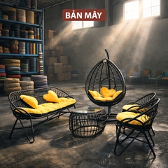 Bộ Bàn Ghế Mây Nhựa Xích Đu Tổ Chim, Decor Ban Công Sân Vườn Chịu Nắng Mưa