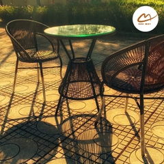 Bàn ghế ngoài trời, xích đu mây nhựa khung thép nội thất Bản Mây ngồi được 3 người đan thủ công cao cấp