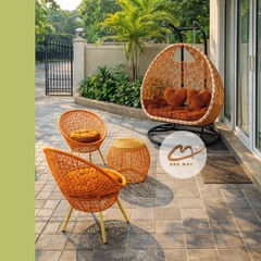 Bộ xích đu bàn ghế ban công, sân vườn, nội thất mây nhựa ngoài trời ngồi thư giãn, decor trang trí nhà cửa