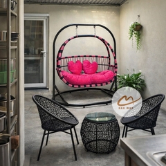 Bộ xích đu bàn ghế ban công, sân vườn, nội thất mây nhựa ngoài trời ngồi thư giãn, decor trang trí nhà cửa