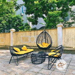 Bộ Bàn Ghế Mây Nhựa Xích Đu Tổ Chim, Decor Ban Công Sân Vườn Chịu Nắng Mưa