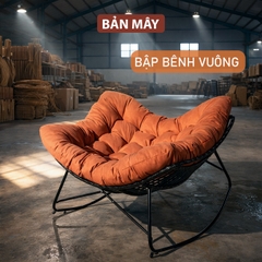 Ghế bập bênh vuông, ghế papasan thư giãn khung thép mây nhựa ngồi được 2 người