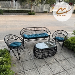 Xích đu ngoài trời, bộ bàn ghế ban công nội thất Bản Mây khung thép đan mây nhựa họa tiết đuôi công mềm mại, tinh tế