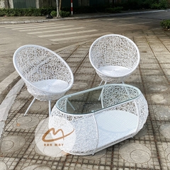 Bàn Ghế Mây Nhựa Putin Đan Rối, Thiết Kế Gọn Sang Với Hộc Bàn Tiện Dụng