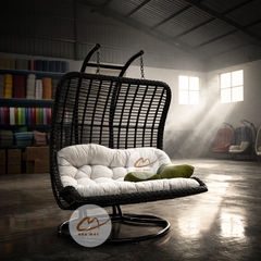 Xích Đu Mây Nhựa Lưng Vòm Đôi – Thiết Kế Độc Đáo Ngồi 3 Người Lớn