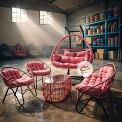 Xích đu ngoài trời, bộ bàn ghế ban công nội thất Bản Mây khung thép đan mây nhựa họa tiết đuôi công mềm mại, tinh tế