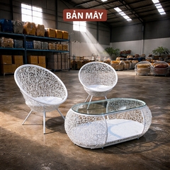 Bàn Ghế Mây Nhựa Putin Đan Rối, Thiết Kế Gọn Sang Với Hộc Bàn Tiện Dụng