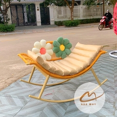 Ghế bập bênh bán nguyệt, ghế bập bênh thư giãn Bản Mây khung thép mây nhựa decor ban công, sân vườn