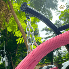 Xích đu cần kép bo cạp hồng đệm xanh