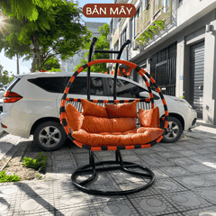 Xích đu cần kép mix đen nâu đệm cam