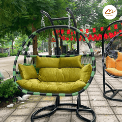 Xích đu cần kép đen xanh đệm oliu