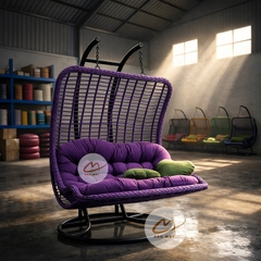 Xích Đu Mây Nhựa Lưng Vòm Đôi – Thiết Kế Độc Đáo Ngồi 3 Người Lớn