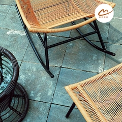 Ghế bập bênh mây nhựa, bộ bàn trà nội thất sân vườn Bản Mây thủ công, chịu nắng, chịu mưa
