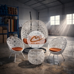 Bộ bàn ghế nội thất ngoài trời, xích đu sân vườn Bản Mây khung thép đan thủ công họa tiết đồng xu, hoa cúc trang trí nhà cửa