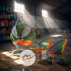 Xích đu mây nhựa, bộ bàn ghế acapulco nội thất bản mây setup ban công, sân vườn, ngoài trời