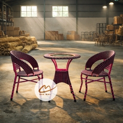 Bàn ghế ngoài trời, bàn ghế mây nhựa khung thép nội thất Bản Mây thiết kế dáng chân quỳ sang trọng, decor ban công sân vườn