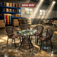 Bộ bàn ghế chân quỳ, bộ bàn ghế mây nhựa khung thép chống gỉ nội thất Bản Mây trang trí ban công, sân vườn