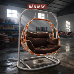 Ghế Xích Đu Dáng Bầu Dục Khung Thép Cao Cấp - Ghế Xích Đu Mây Nhựa Bản Mây