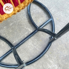 Ghế Xích Đu Mây Nhựa Bản Mây - Lồng Vàng Vảy Rồng, Đệm Đỏ Mận Sạch Sẽ