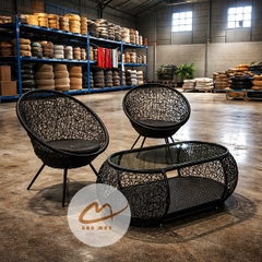 Bàn Ghế Mây Nhựa Putin Đan Rối, Thiết Kế Gọn Sang Với Hộc Bàn Tiện Dụng