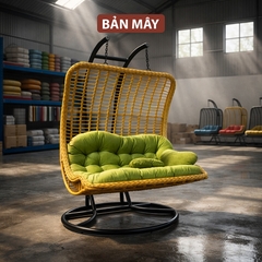 Xích Đu Mây Nhựa Lưng Vòm Đôi – Thiết Kế Độc Đáo Ngồi 3 Người Lớn