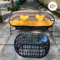 Bộ Bàn Ghế Mây Nhựa Xích Đu Tổ Chim, Decor Ban Công Sân Vườn Chịu Nắng Mưa