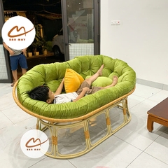 Ghế thư giãn papasan đôi, ghế lười mây nhựa khung thép nội thất Bản Mây dài 1m6 nằm thư giãn, setup mọi không gian