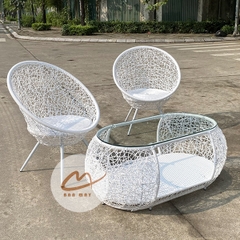 Bàn Ghế Mây Nhựa Putin Đan Rối, Thiết Kế Gọn Sang Với Hộc Bàn Tiện Dụng