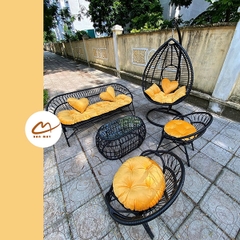 Bộ Bàn Ghế Mây Nhựa Xích Đu Tổ Chim, Decor Ban Công Sân Vườn Chịu Nắng Mưa
