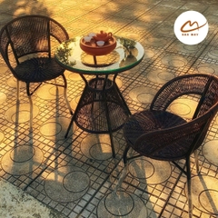 Bàn ghế ngoài trời, xích đu mây nhựa khung thép nội thất Bản Mây ngồi được 3 người đan thủ công cao cấp