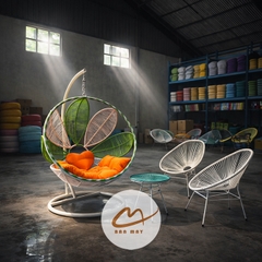 Bộ bàn ghế ban công, xích đu ngoài trời nội thất Bản Mây khung thép đan mây nhựa thủ công cao cấp