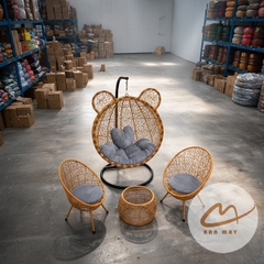 Bộ Bàn Ghế Xích Đu Mây Nhựa Tai Gấu Cao Cấp, Đan Vảy Rồng Độc Đáo