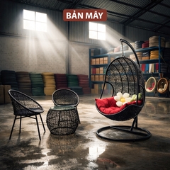 Bộ Bàn Ghế Mây Nhựa Xích Đu Lưng Tôm, Thiết Kế Độc Đáo, Bền Bỉ Cho Không Gian Thư Giãn