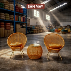 Bộ bàn ghế mây nhựa khung thép, bàn ghế putin đan rối nội thất Bản Mây chịu nắng mưa, trang trí ban công, sân vườn