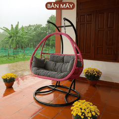 Xích đu cần kép lồng đan vảy rồng, lồng hồng đệm xám