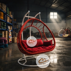 Xích Đu Mây Nhựa Bán Nguyệt Cần Kép – Không Gian Lounge 3 Người Cho Sân Vườn Cao Cấp