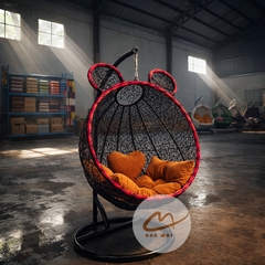 Ghế Xích Đu Tai Gấu Tròn – Nghệ Thuật Đan Mây Nhựa Thủ Công Tinh Tế